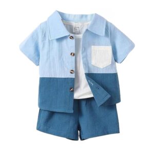Gtoro Toddler Boys Shorts and Shirt Set Solid Color Button Up Shirts Tops and Shorts Co-ords Set