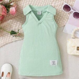 ER Life Style Cotton Silk Solid Collared Casual Knee Length Bodycon Dress for Girls Kids