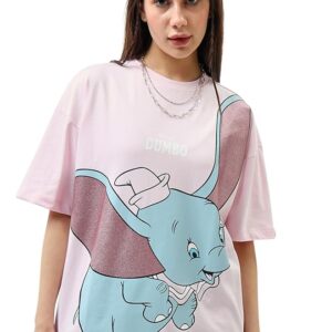 Bewakoof Official Disney Merchandise Women's 100% Cotton Graphic Print Oversized Fit Round Neck T-Shirt