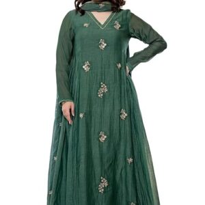 KLOSIA Women Embroidery Solid Anarkali Kurta and Pant Set with Dupatta
